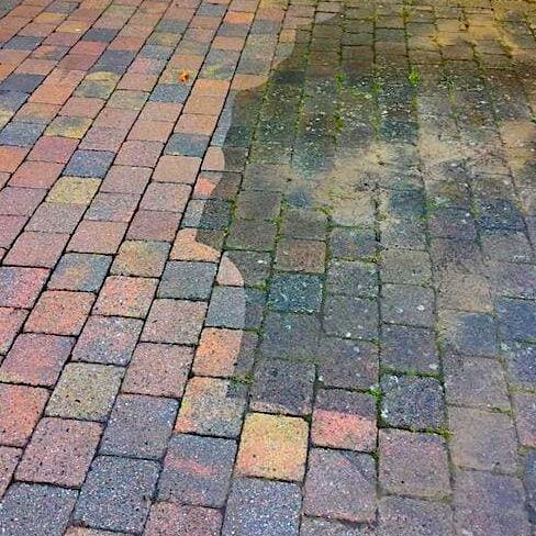 Block paving in Leeds being cleaned